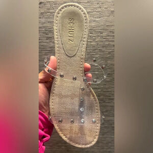 Schutz clear band with studded gems, sandal size 10
